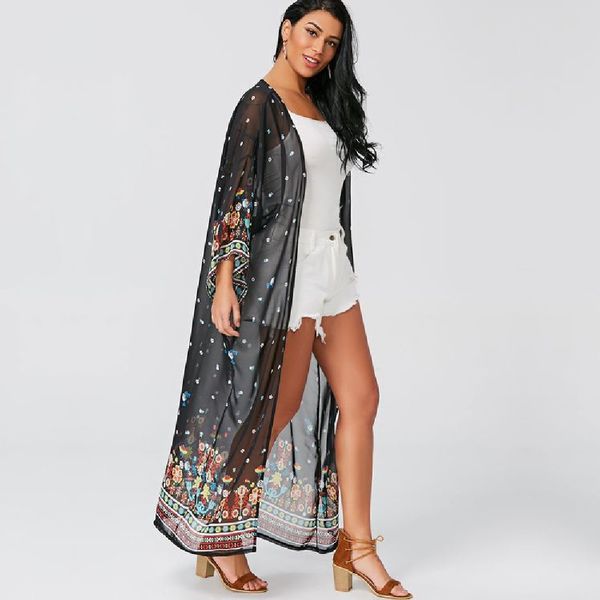 

long bikini cover up pareo beach summer swimwear women wear chiffon print black bathing suit s #q378 210420, White;black