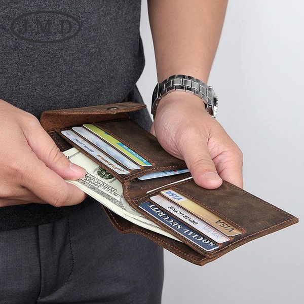 

retro men's short wallet crazy horse leather button style storage coin purse card holder wallets, Red;black