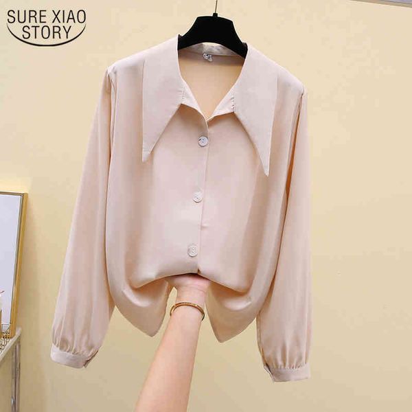 

korean style loose lapel solid color blouse women autumn long sleeve 's shirts singel breasted fashion blouses 11603 210508, White