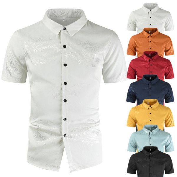 

boutique fashion shirt 2021 summer mercerized cotton men's embroidery 3d printed short sleeve, White;black