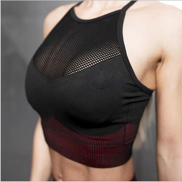 

bras svokor seamless bra for women push up fitness underwear hollow mesh striped printed breathable top, Red;black