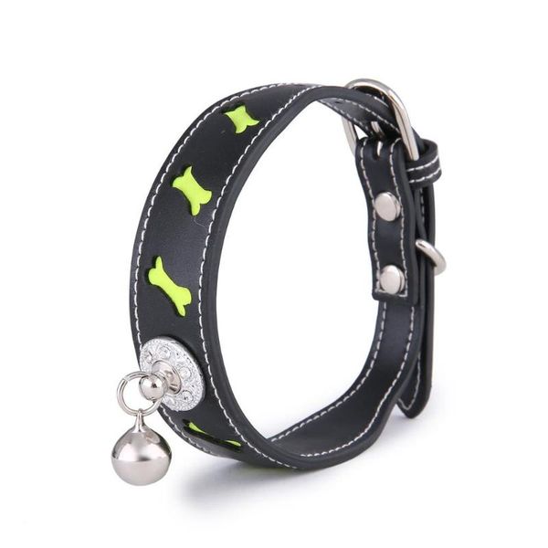 

dog collars & leashes collar with bell reflective security leather adjustable strap pu care training puppy collier chien