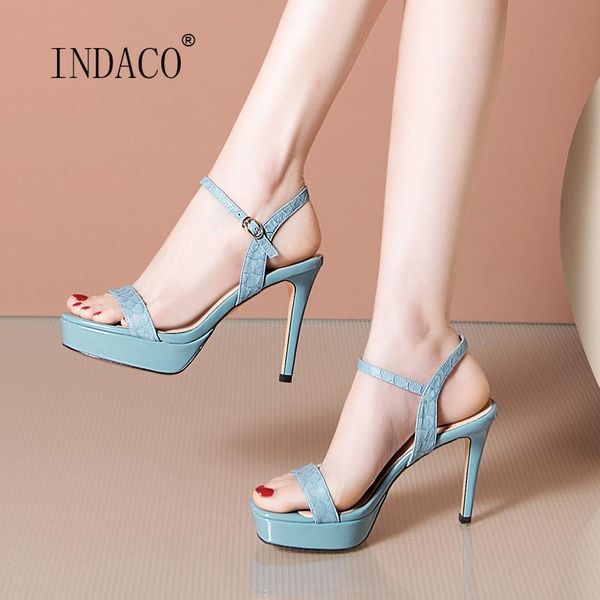 

women platform sandals summer blue beige high heels shoes woman 2021 leather 10cm, Black