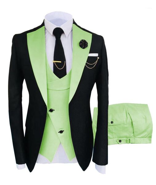

men's suits & blazers style men black and lime green groom tuxedos notch lapel groomsmen 3 pieces set ( jacket + pants vest tie) d365, White;black