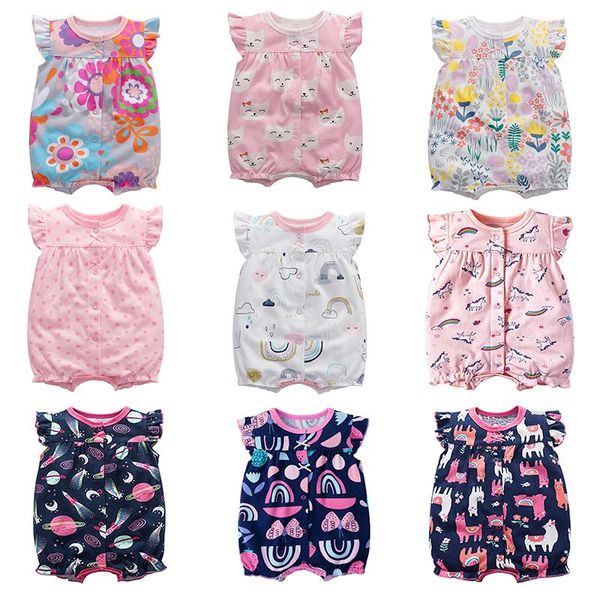 Macacões Bebê Bebê Roupas de Verão Meninos e Meninas Algodão de Algodão Manga Curta Equipamento Infantil Jumpsuit 6-24 Meses Romper