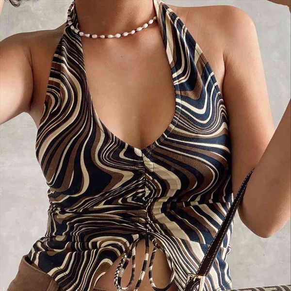 

paisley crop ruched tie up y2k camis v neck halter women summer corset harajuku tank cute 90s, White