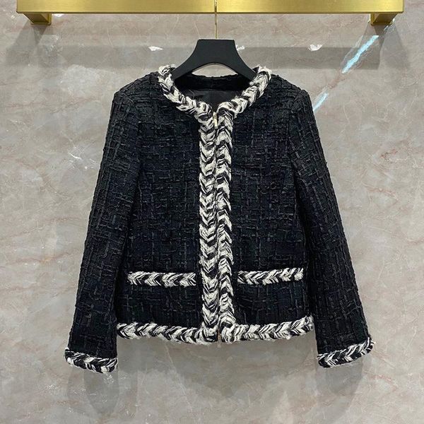

women's jackets 2021 autumn winter o-neck tweed chic ol elegant coat c601, Black;brown