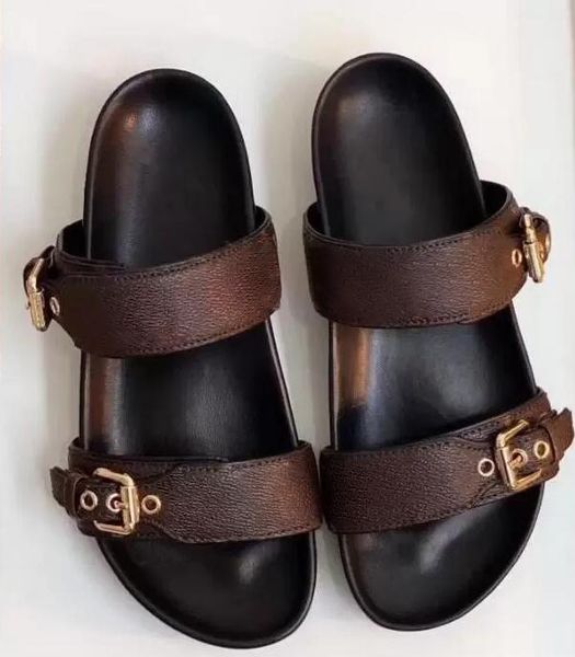 

2022bom dia flat mule 1a3r5m cool effortlessly sandals stylish slides 2 straps with adjusted gold buckles women summer slippers, Black