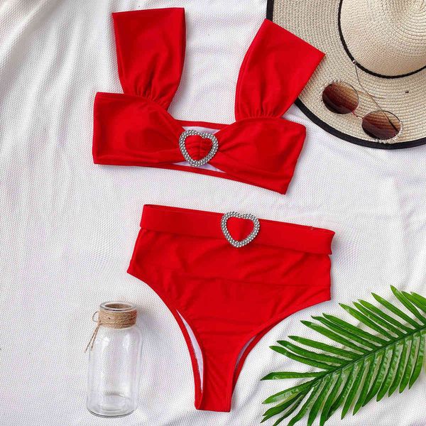 

pure color love swimsuit red bla high waist bikini setby air