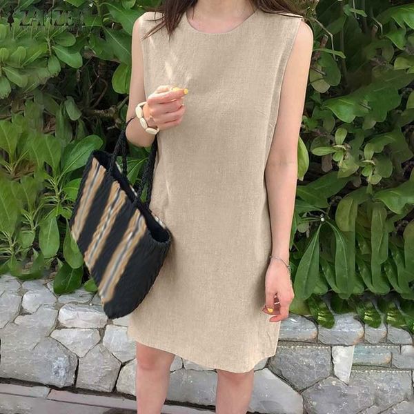 

casual dresses vintage solid mini dress women summer sundress zanzea 2021 sleeveless tank vestidos female hollow party robe femme oversize, Black;gray