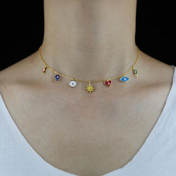 

chains gold color enamel colorful charm necklace 2021 summer arrive women girl jewelry, Silver