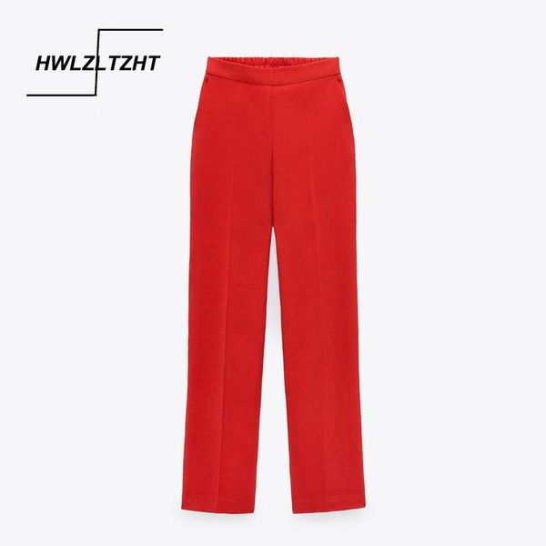

women's pants & capris hwlzltzht 2021 red woman autumn elastic high waist women clothing office trousers suits loose pocket straight, Black;white