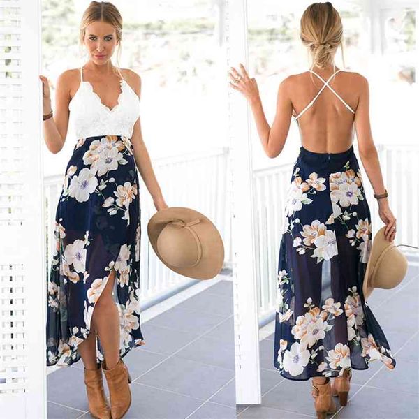 

summer style women lace long flower print patchwork dresses v nack women lace dress 210426, Black;gray