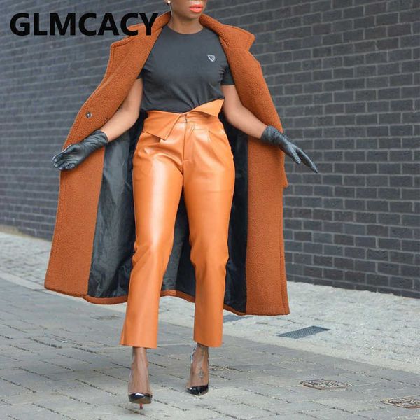 

women high waist classy pu pants chic streetwear elegant trousers 210702, Black;white