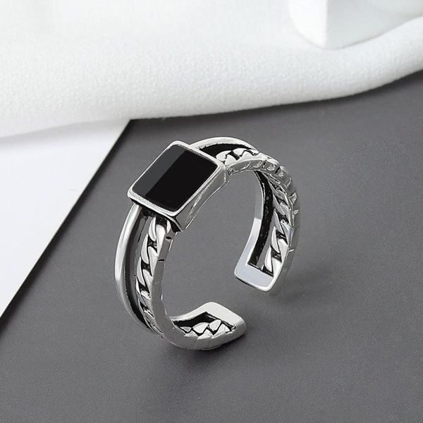 

cluster rings 100% 925 sterling silver fashion black square cross ladies open ring original jewelry for women engagement gift no fade, Golden;silver