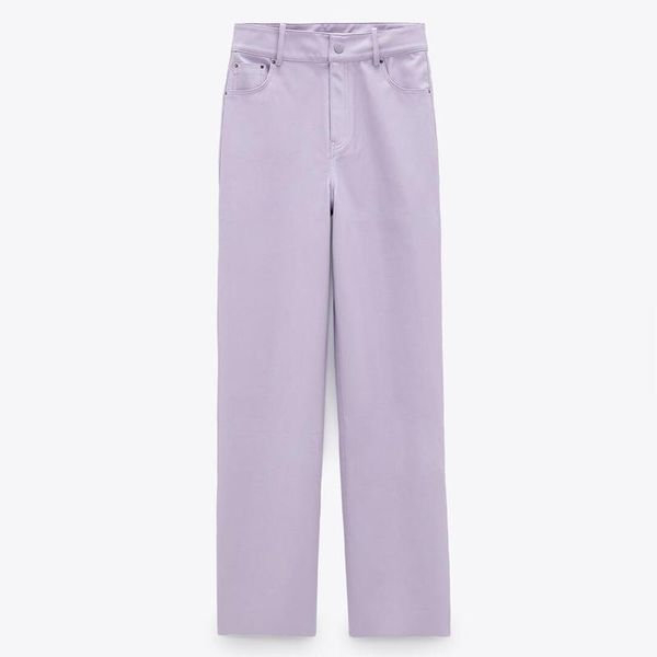 

women's pants & capris hadara casual faux leather women fashion straight trousers elegant light purple pu female ladies ia, Black;white