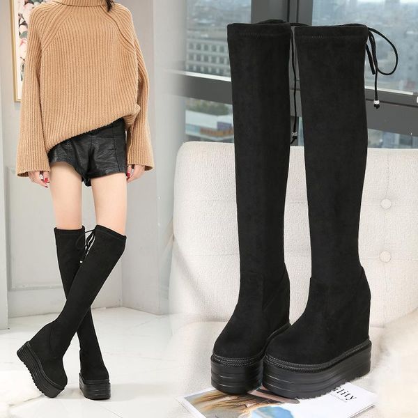 

boots leopard land 2021 over-the-knee fashion slim stretch cloth women's winter thick-soled inner high zyw, Black