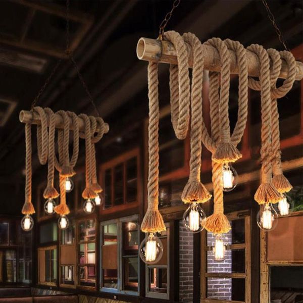

pendant lamps american rustic style handmade lamp e27 holder hanging rope pestaurant room vintage
