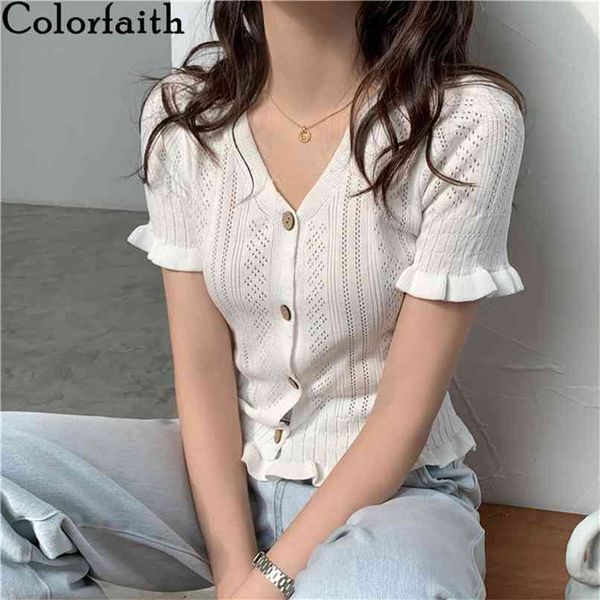 

summer women's sweaters hollow out casual v-neck minimalist knitting lace up short cardigans swc1705 210427, White;black