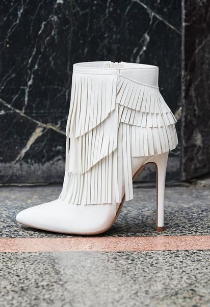 

autumn and winter boots fringed high-heeled short stiletto fashionable pointed-toe female, Black