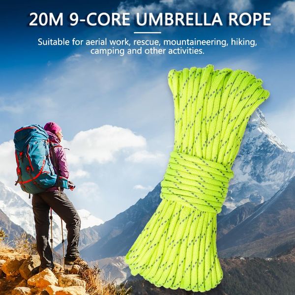 

outdoor gadgets 20m survival paracord luminous rope camping 550 9 core lanyard