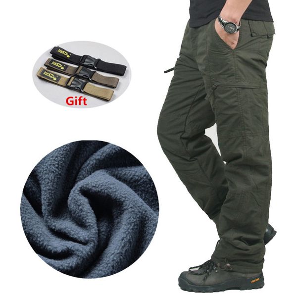 

Men's trousers, coarse wool, casual , tactical, military, loose, double-layer, veet, warm, winter, Black
