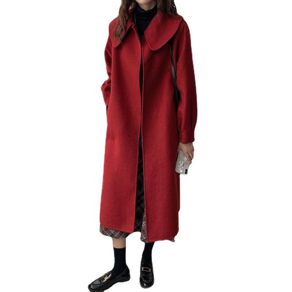 

women's wool & blends autumn real double-faced woolen coat women fashion black long jacket trench casaco feminino inverno gmm194
