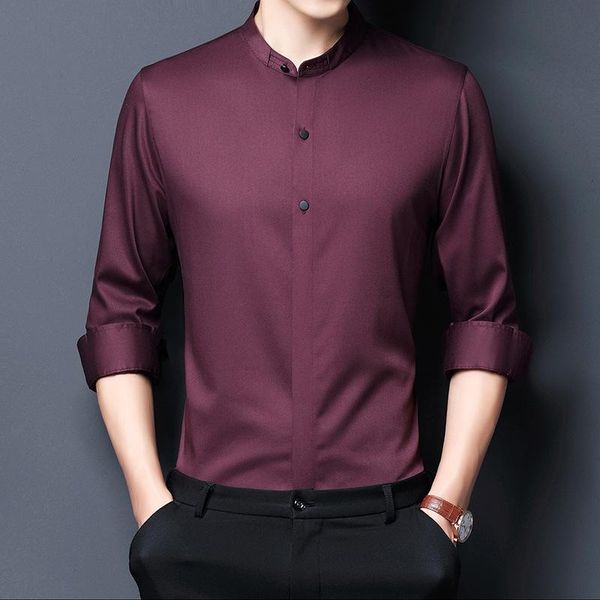 

men's casual shirts men shiet fashion blouse shirt long sleeve business social solid color stand-up collar plus size work male clothes, White;black