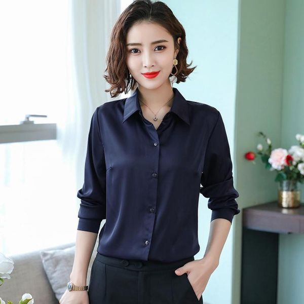 

women's blouses & shirts 95% silk women white shirt long sleeve blouse office lady satin blue pink wine red plus size