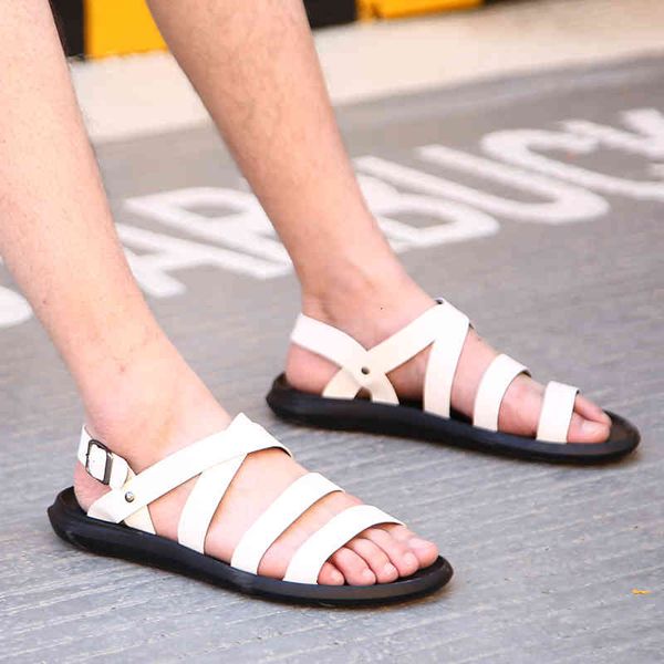 

slippers mens sandals genuine leather men summer shoes 2021 black flat beach outdoor fashion male breathable men 8ap6