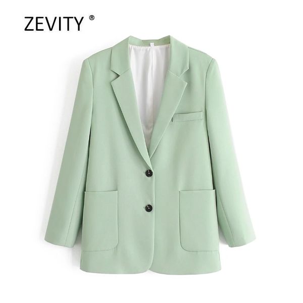 

zevity women solid color pockets patch blazer office ladies long sleeve breasted suits causal stylish outwear coat c513 210419, White;black