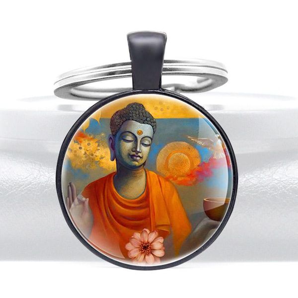 

keychains vintage buddhism glass cabochon keychain pendant men women pretty key ring charm jewelry accessories gifts, Silver