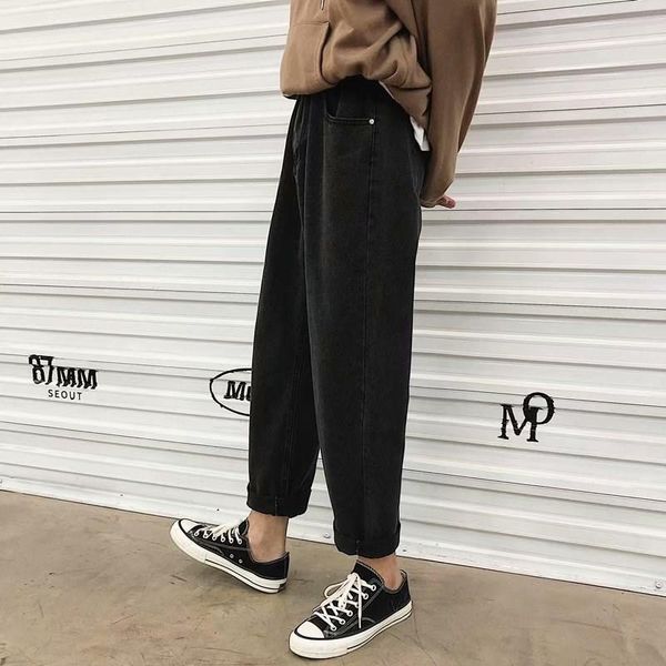 

men's jeans trendy straight spring loose korean style casual wide leg pants, Blue