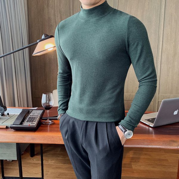 

british men's half high solid color double-sided cashmere bottomed shirt 2021 spring and autumn new slim fit middle neck frosted, White;black