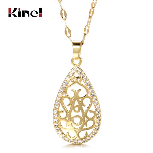 

kinel fashion ethnic bride wedding jewelry natural zircon 585 rose gold hollow carved pattern neckalce for women, Silver