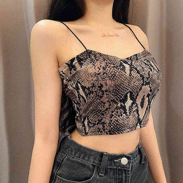 

tracksuits women snake print y2k summer korean slash neck short camisole casual fashion sling vest style, Gray