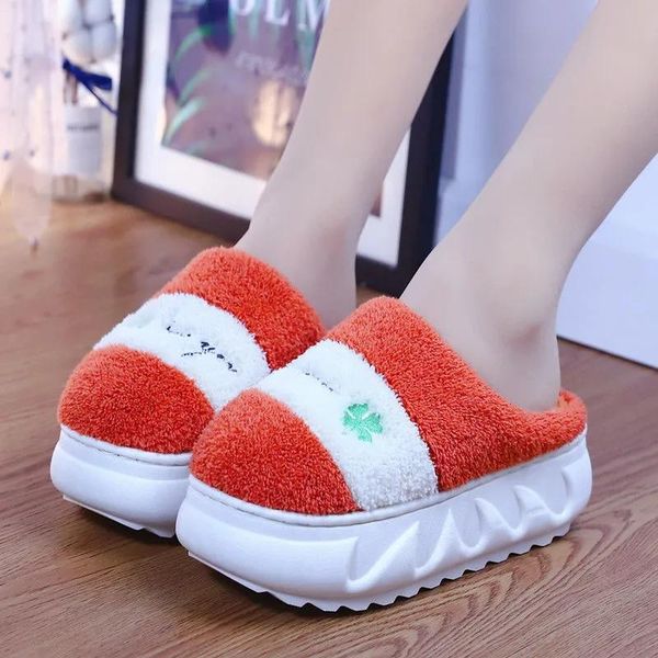 

slippers feerldi brand winter furry shoes for women 2021 girls dorm bedroom indoor increase slide female eva thick sole platform, Black