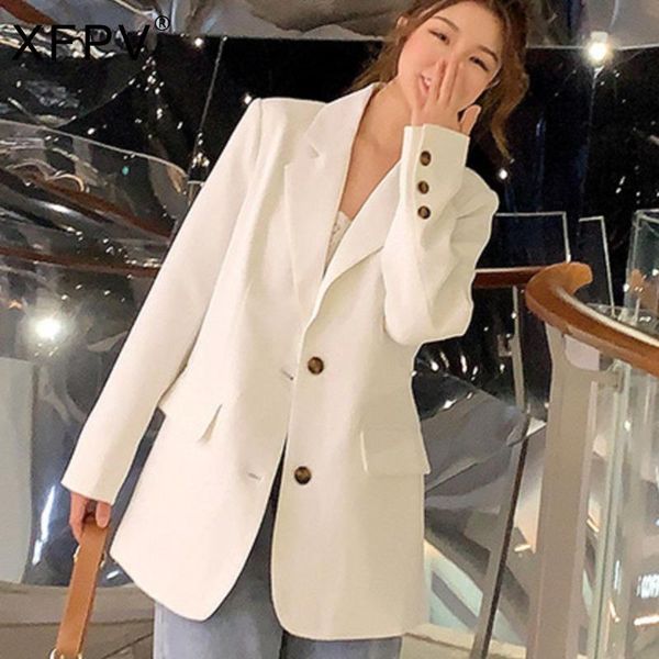 

women's suits & blazers xfpv korea chic casual trend women solid color lapel single-breasted loose fashion long-sleeved suit coat autum, White;black