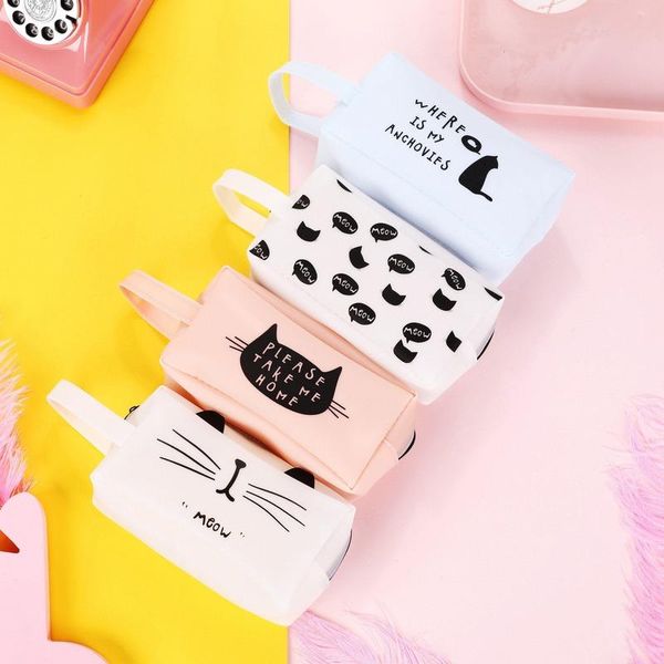 

pencil bags kawaii cat zipper bag ins pen case waterproof pouch stationery students large capacity leather purse office supplies