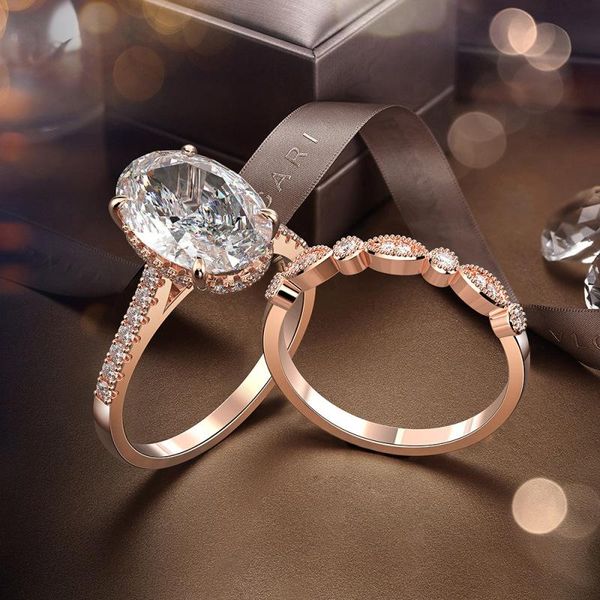 

cluster rings luxury for women s925 silver ring wedding party ladies gift rose gold jewerly white zircon girl, Golden;silver