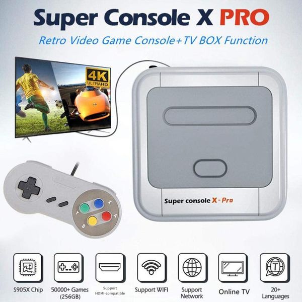 

super console x-pro arcade retro game emulator pre-install 40000 games hd 4k output tv/gaming portable players