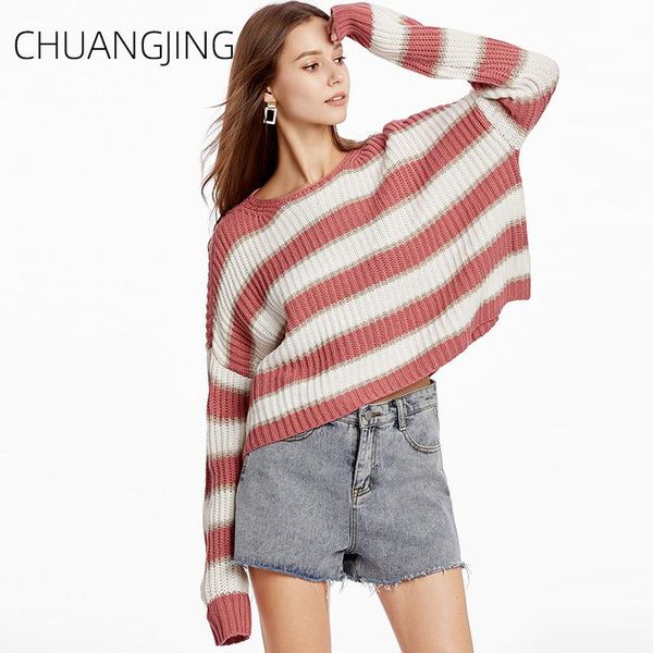 

women's sweaters casual knitted sweater women winter 2021 o-veck long sleeve striped loose pullovers ladies autumn fashion sweet, White;black