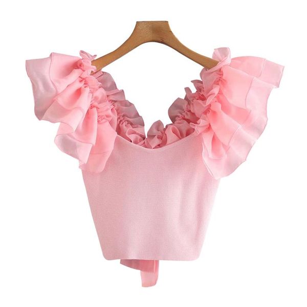 

women's polos blouses women fashion organza sleeve cropped knitted vintage back bow tied ruffle female shirts chic, White