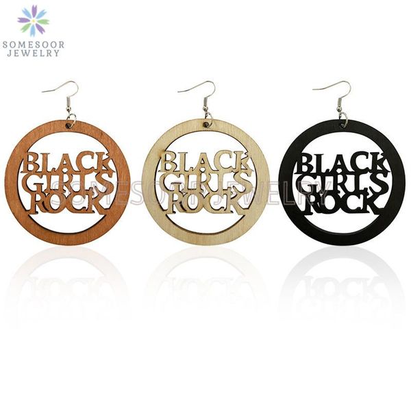 

dangle & chandelier somesoor black girl rock engraved round african wooden drop earrings carved melanin saying 7cm large loops for women gif, Silver