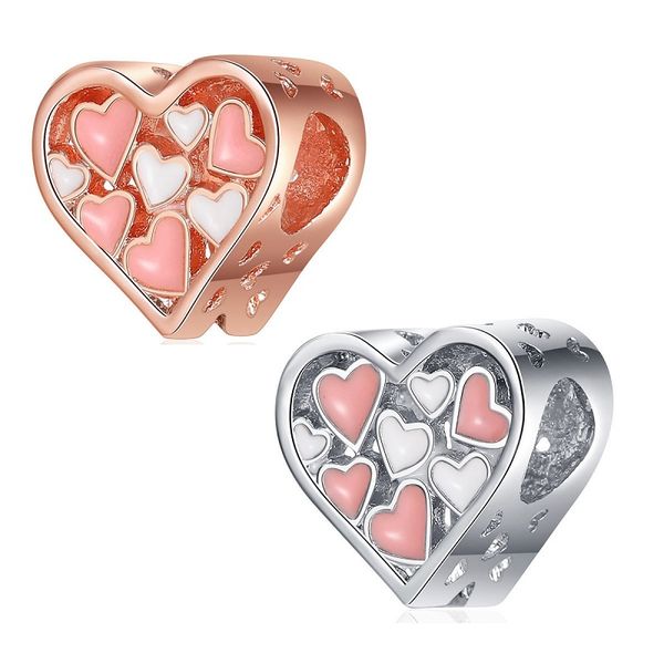 

fit pandora charm bracelet european silver charms snake beads valentine's day heart enamel diy snake chain for women bangle necklace je, Black