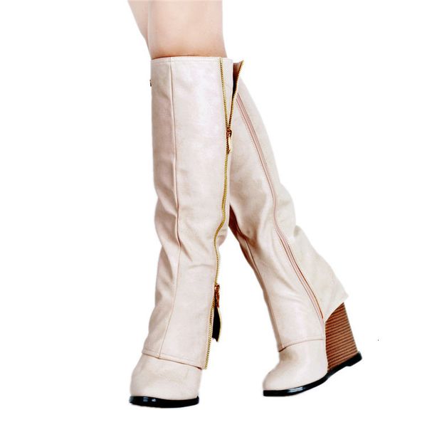 

boots olomm feminine boots at knee height high heels beige shoes ladies charm toes round toe women's office size eua 4-15 4nwa, Black