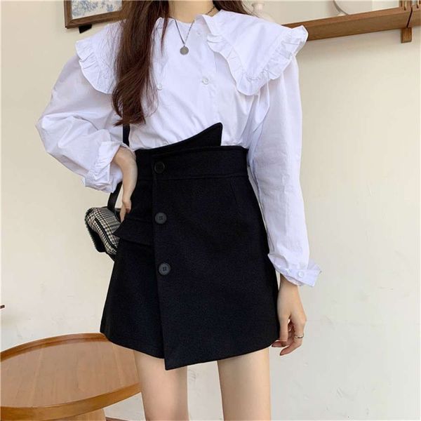 

Early spring new irregular tweed trouser Korean high waist short skirt, Gray