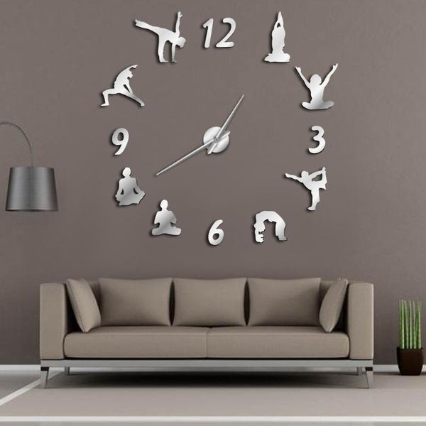 

wall clocks creative mirror stickers clock stereo diy yoga pattern living room background decoration personality mute