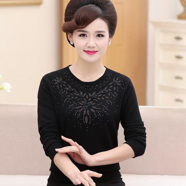 

women's sweaters mid-aged cashmere sweater women winter pullover solid knitted for autumn female oversized ae928, White;black