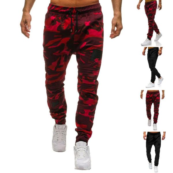 

men's pants fashion sports casual camouflage printed drawstring jogging trousers lightweight hiking work outdoor long pants#g3, Black
